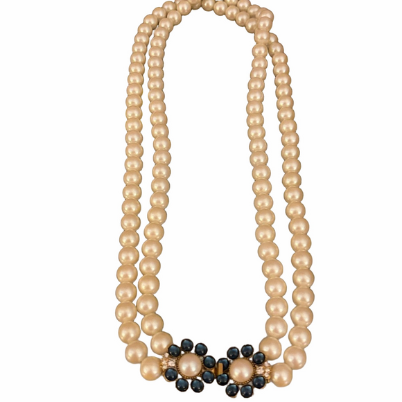 Richelieu VINT double strand pearl necklace with floral clasp 12” signed.